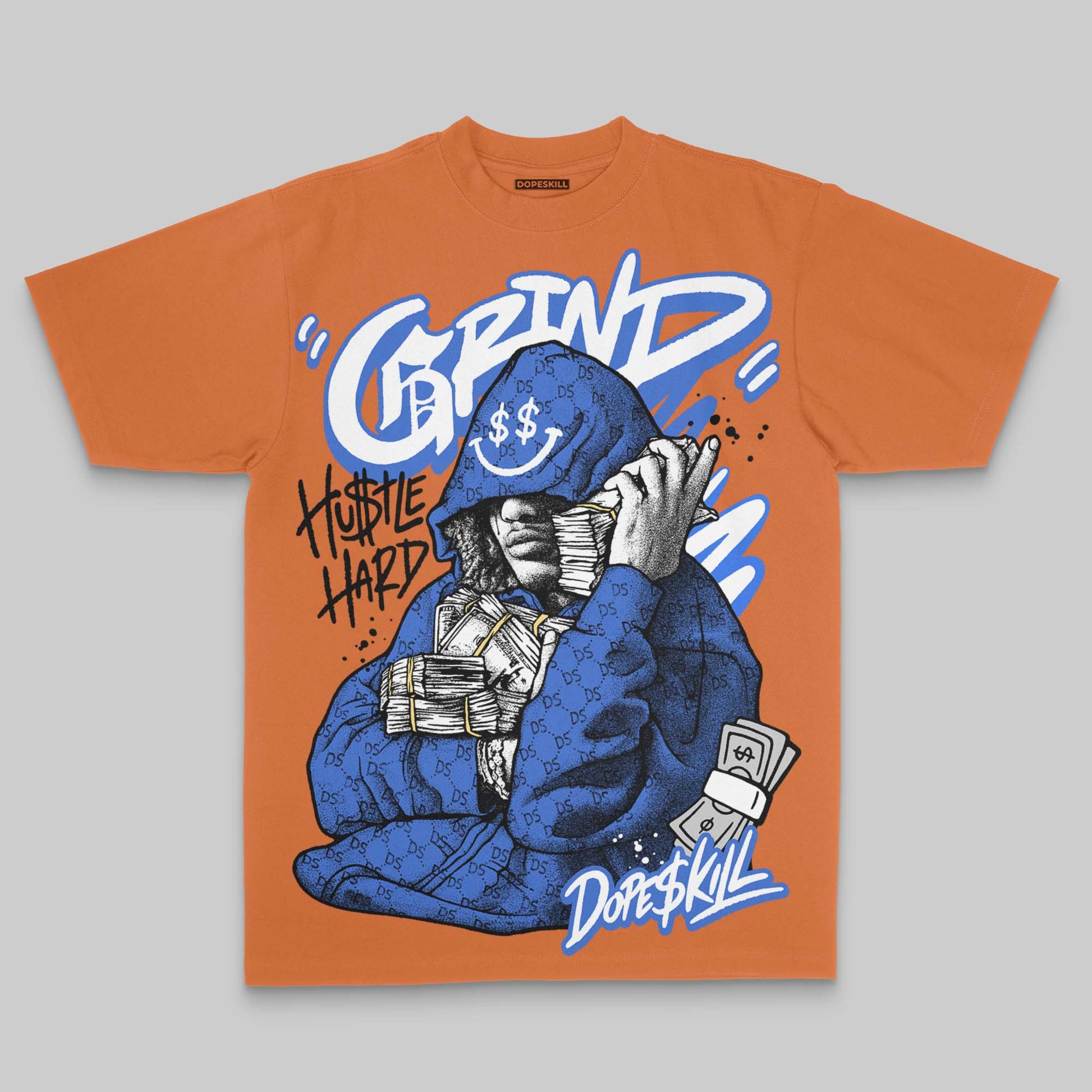 Orange Oversize Print Grind Pray DopeSkill Graphic Premium T-shirt Streetwear - Yam