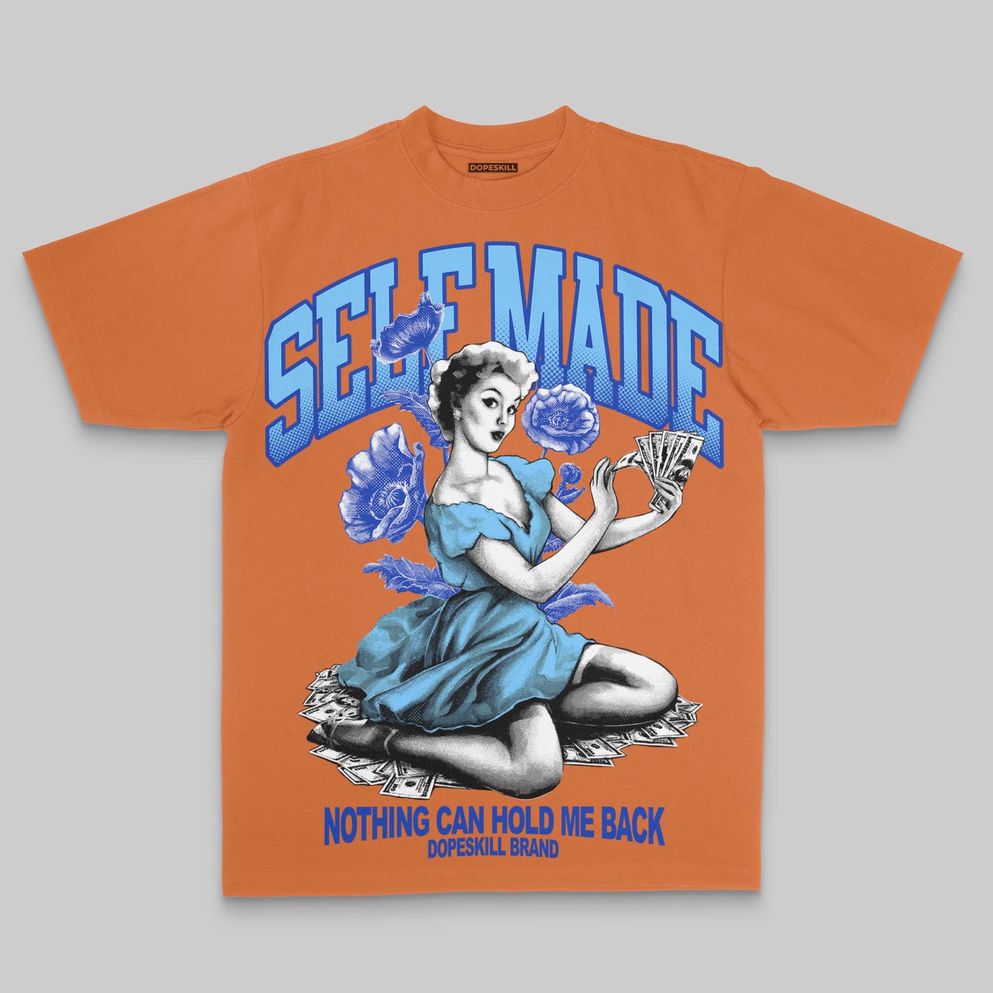 Orange Oversize Print Self Made DopeSkill Graphic Premium T-shirt Streetwear - Yam