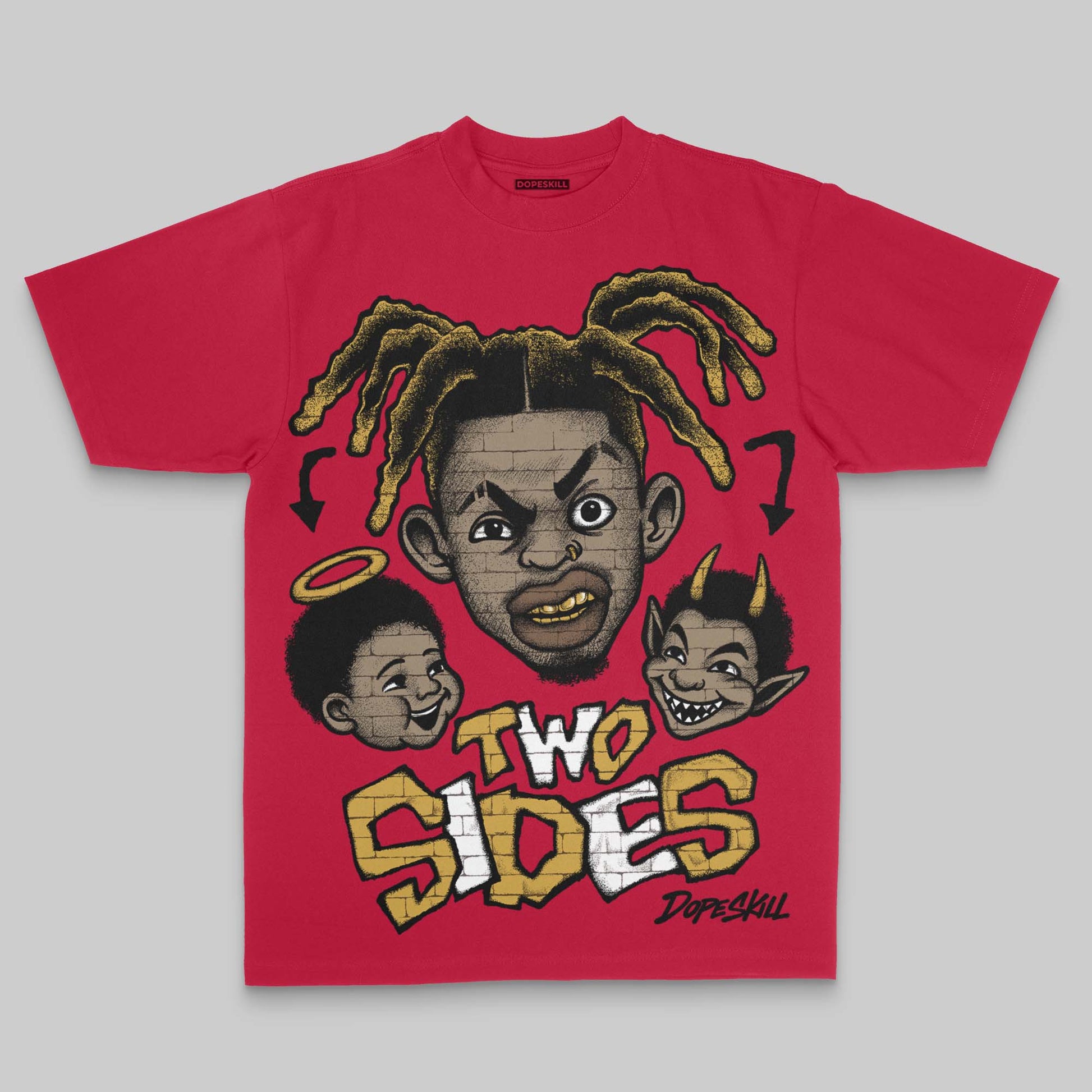 Red Oversize Print Two Sides DopeSkill Graphic Premium T-shirt Streetwear - Red