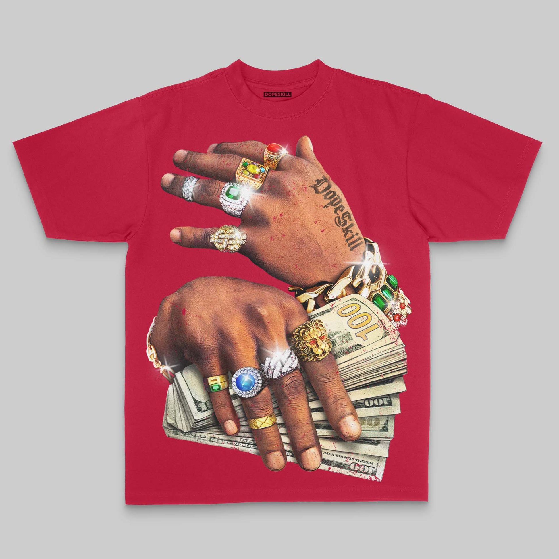 Prosperous Hands' Oversize Print DopeSkill T-shirt Streetwear - Red