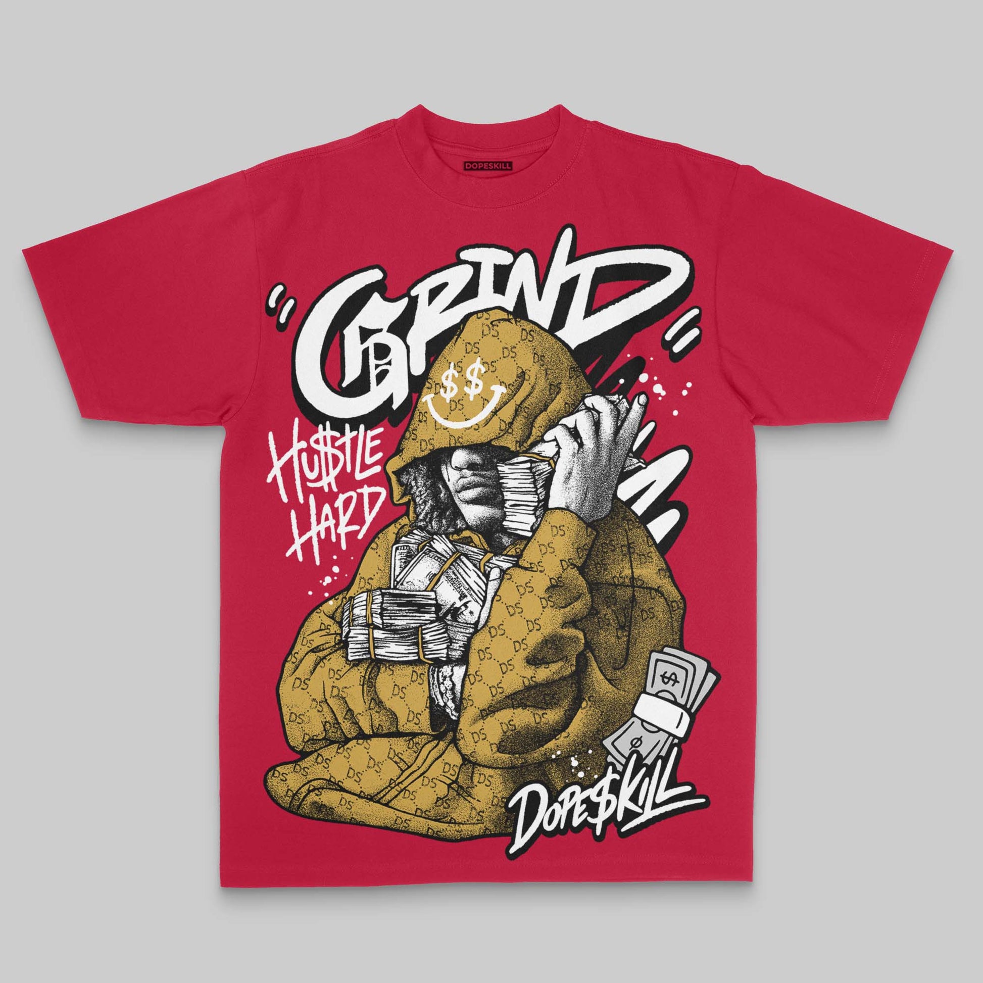 Red Oversize Print Grind Pray DopeSkill Graphic Premium T-shirt Streetwear - Red