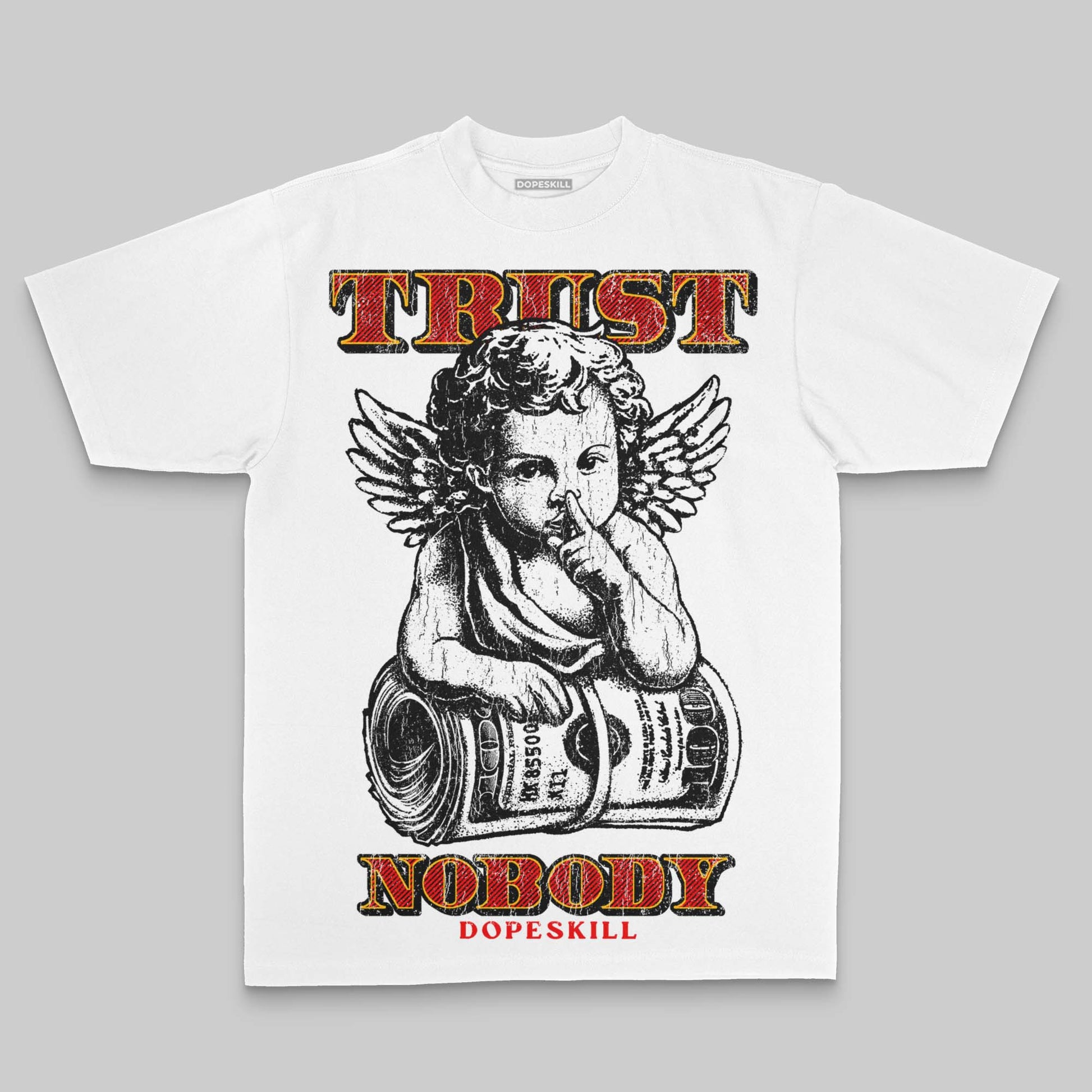 Red Oversize Print Trust Nobody DopeSkill Graphic Premium T-shirt Streetwear - White