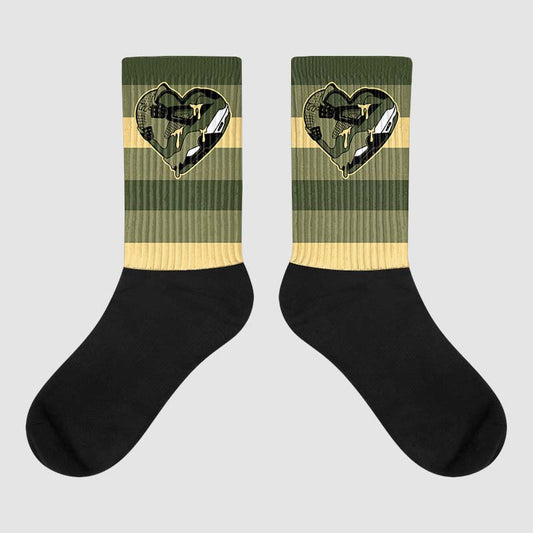 Jordan 4 Retro SE Craft Medium Olive DopeSkill Sublimated Socks Horizontal Stripes Graphic Streetwear