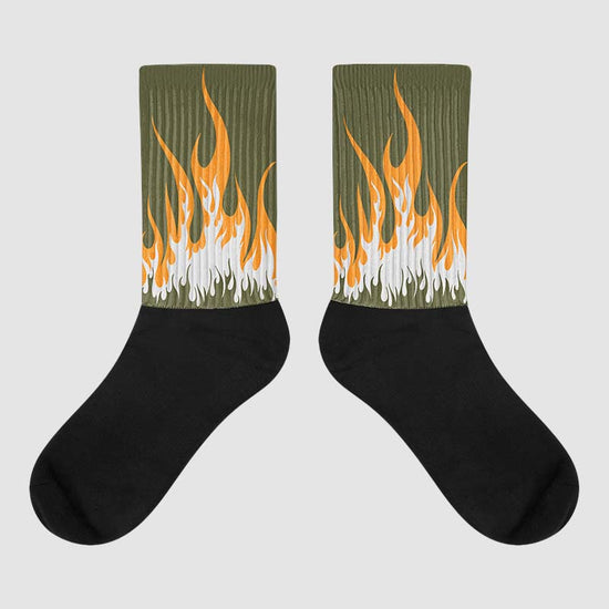 Jordan 5 “Olive” DopeSkill Sublimated Socks FIRE Graphic Streetwear 