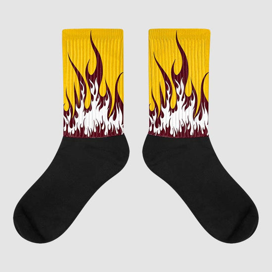 Dunk Yellow Bordeaux DopeSkill Sublimated Socks FIRE Graphic Streetwear