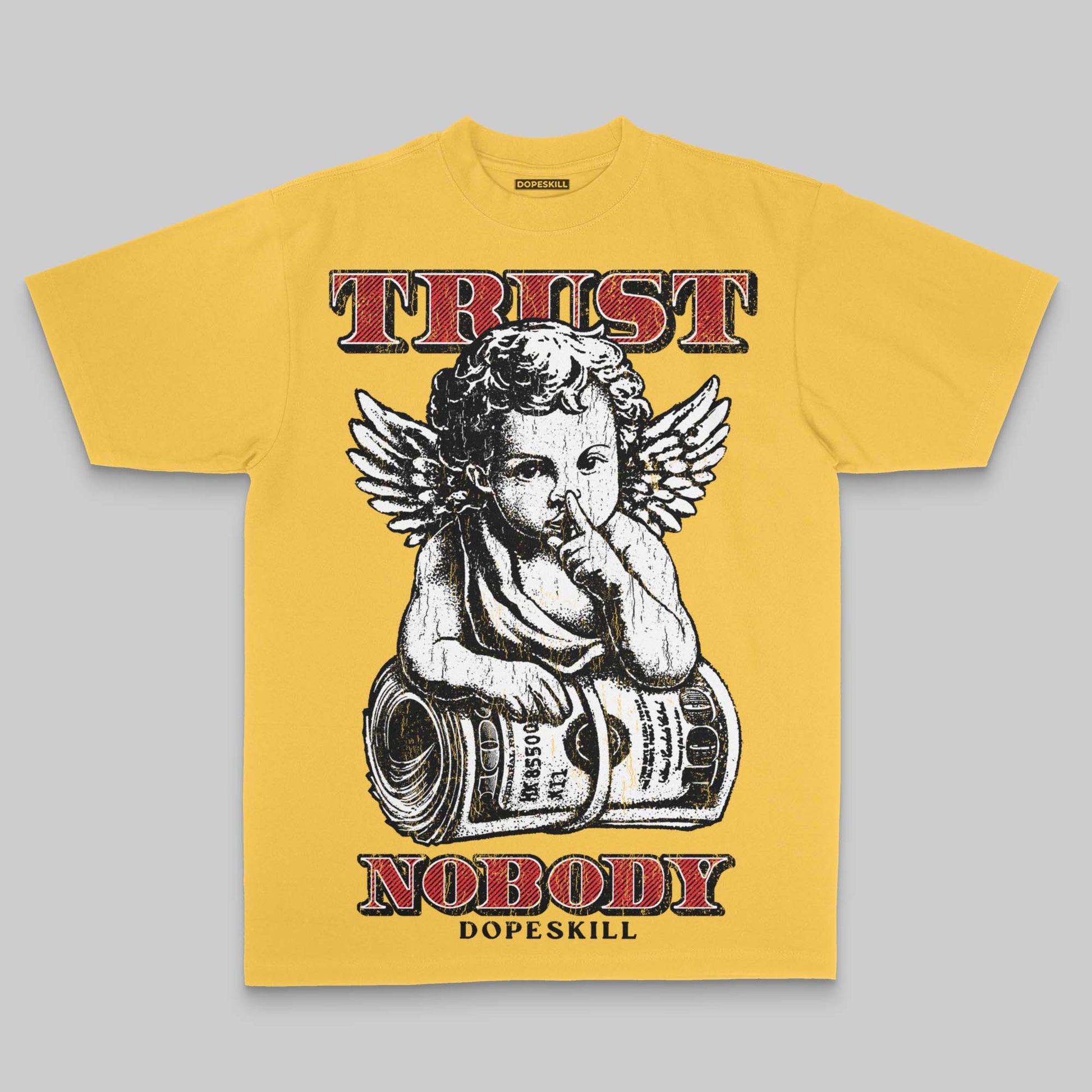 Yellow Oversize Print Trust Nobody DopeSkill Graphic Premium T-shirt Streetwear - Mustard