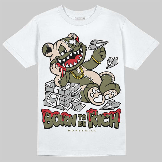 Travis Scott x Jordan 1 Medium Olive DopeSkill T-Shirt Born To Be Rich Graphic Streetwear - White