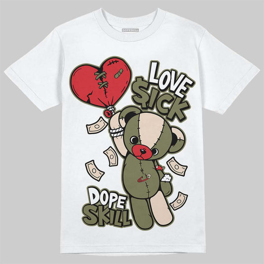 Travis Scott x Jordan 1 Medium Olive DopeSkill T-Shirt Love Sick Graphic Streetwear - White