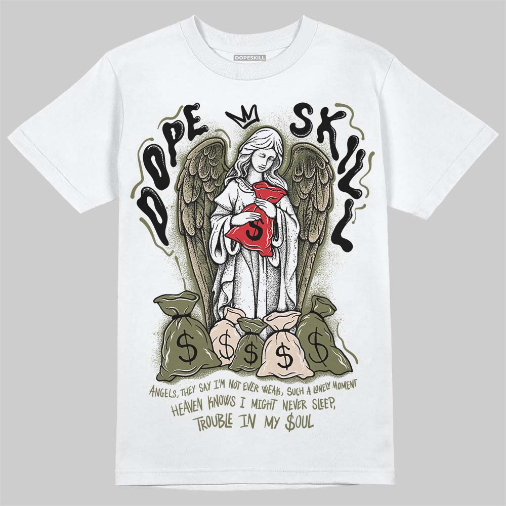 Travis Scott x Jordan 1 Medium Olive DopeSkill T-Shirt Angels Graphic Streetwear - White 