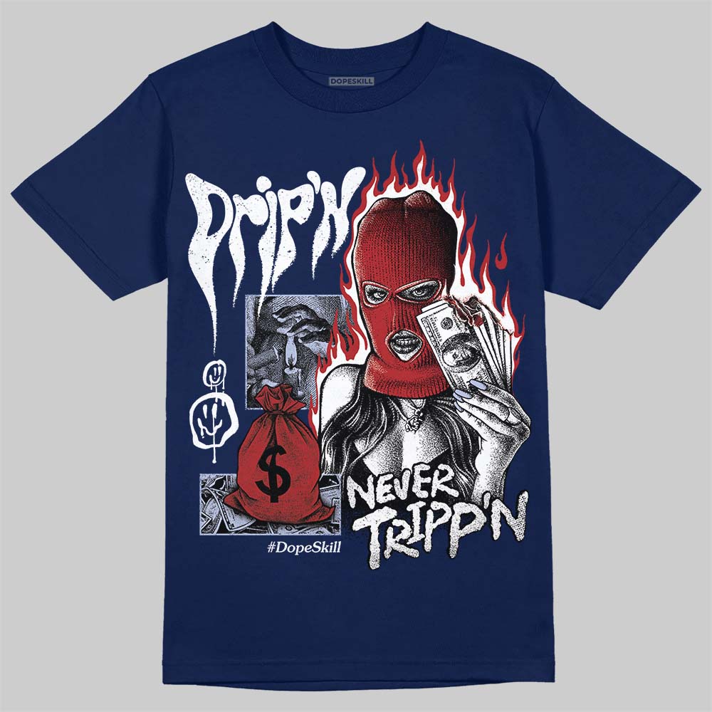 Jordan 6 Retro 'White And Midnight Navy' DopeSkill Navy T-shirt Drip'n Never Tripp'n Graphic Streetwear