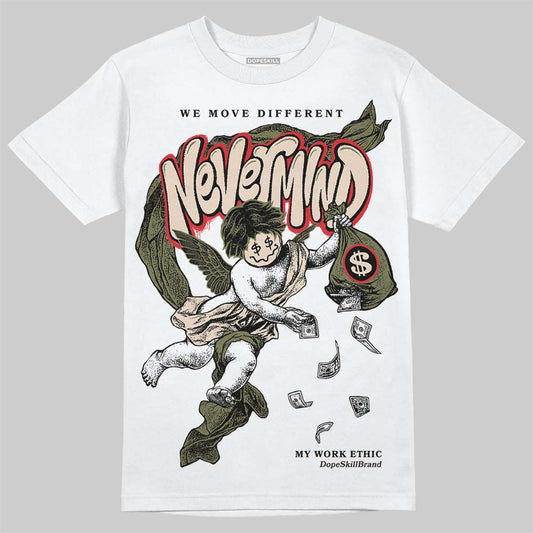 Travis Scott x Jordan 1 Medium Olive DopeSkill T-Shirt Nevermind Graphic Streetwear - White