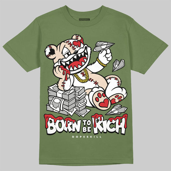 Travis Scott x Jordan 1 Medium Olive DopeSkill  Olive T-shirt Born To Be Rich Graphic Streetwear