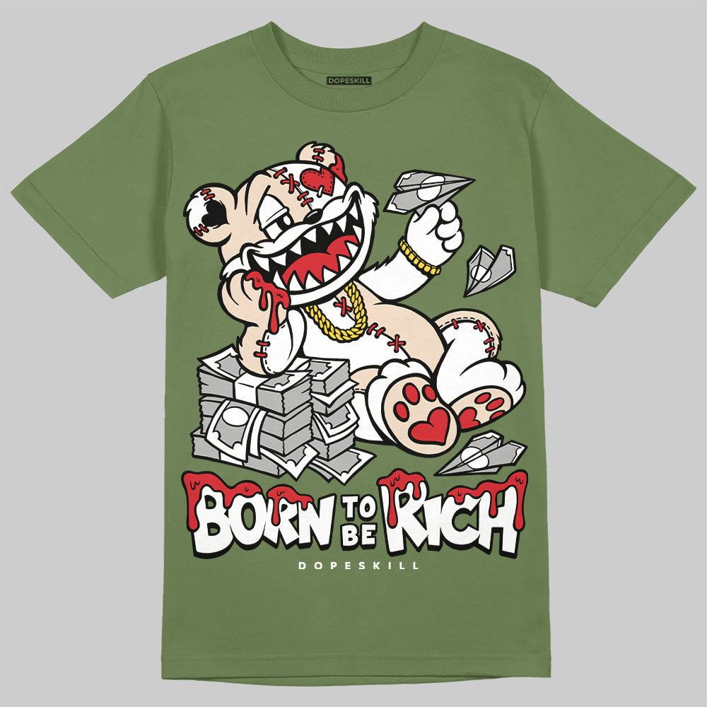 Travis Scott x Jordan 1 Medium Olive DopeSkill  Olive T-shirt Born To Be Rich Graphic Streetwear