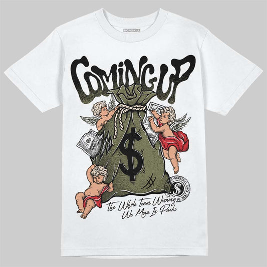 Travis Scott x Jordan 1 Medium Olive DopeSkill T-Shirt Money Bag Coming Up Graphic Streetwear - WHite