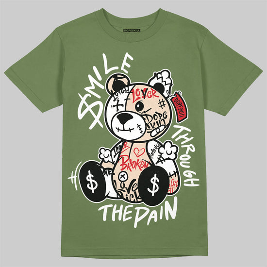 Travis Scott x Jordan 1 Medium Olive DopeSkill  Olive T-shirt Smile Through The Pain Graphic Streetwear