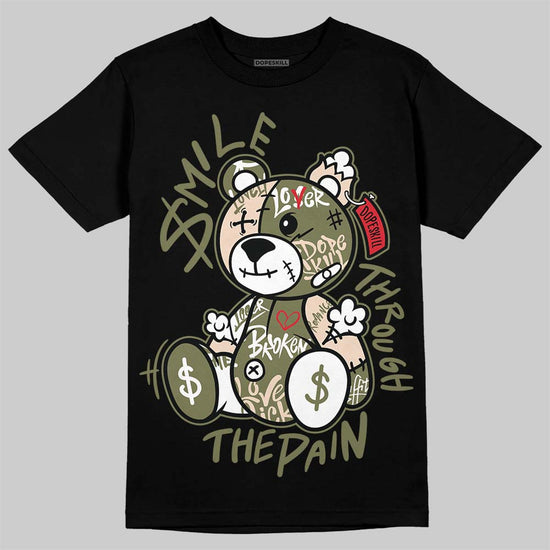 Travis Scott x Jordan 1 Medium Olive DopeSkill T-Shirt Smile Through The Pain Graphic Streetwear - Black