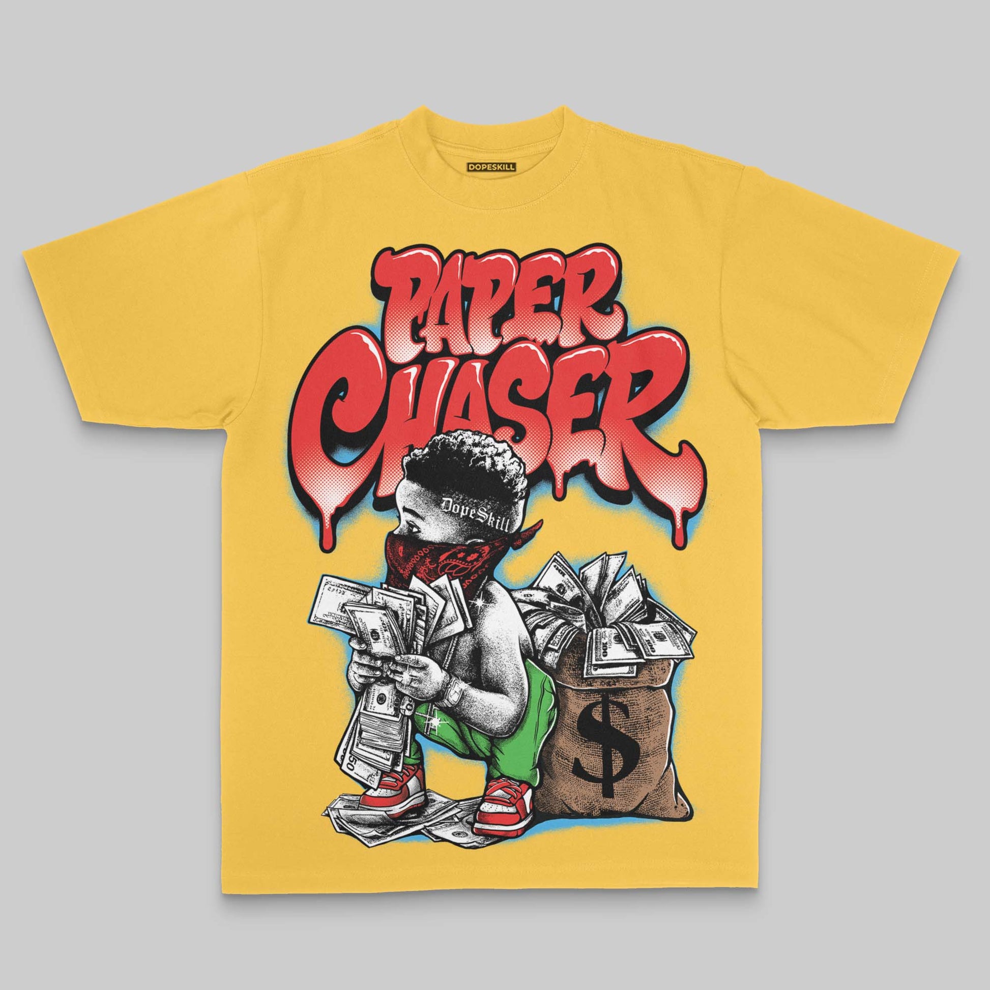 Paper Chaser Boy Oversize Print DopeSkill T-shirt Streetwear - Mustard