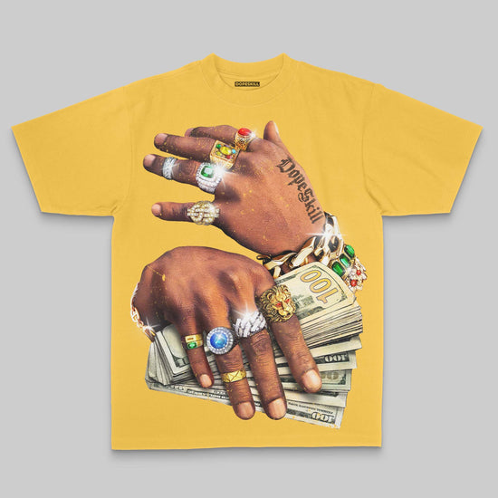Prosperous Hands' Oversize Print DopeSkill T-shirt Streetwear - Mustard