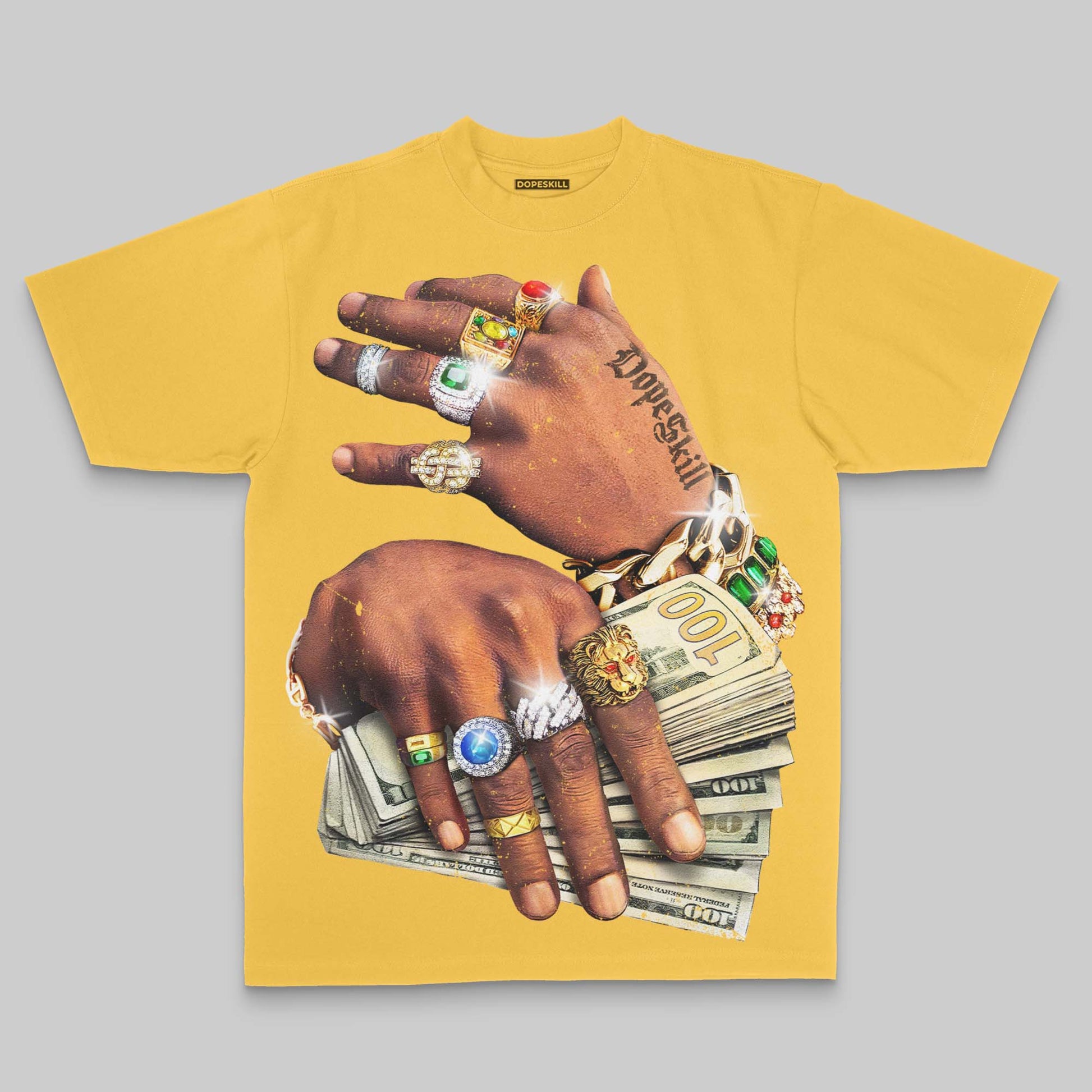 Prosperous Hands' Oversize Print DopeSkill T-shirt Streetwear - Mustard