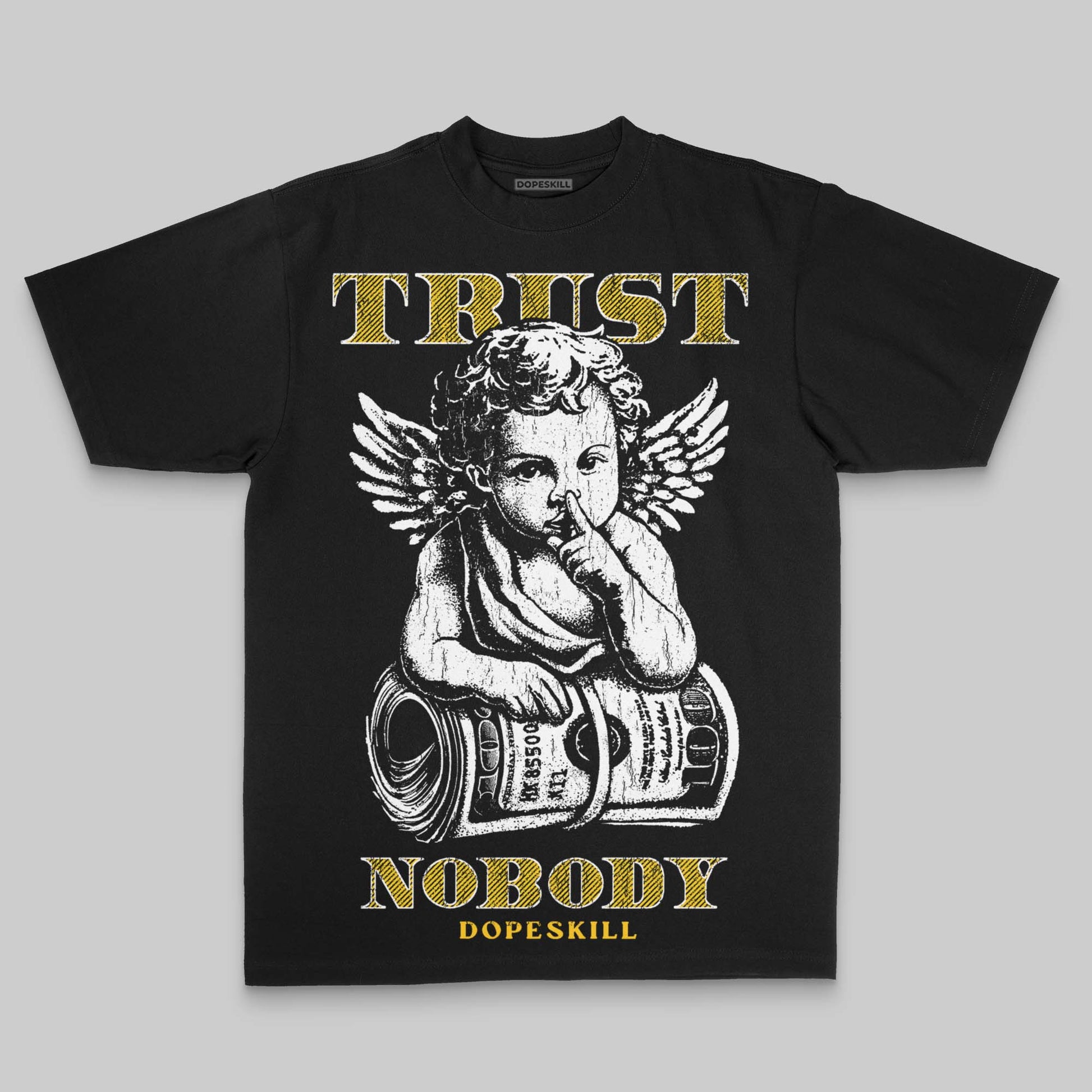 Yellow Oversize Print Trust Nobody DopeSkill Graphic Premium T-shirt Streetwear - black