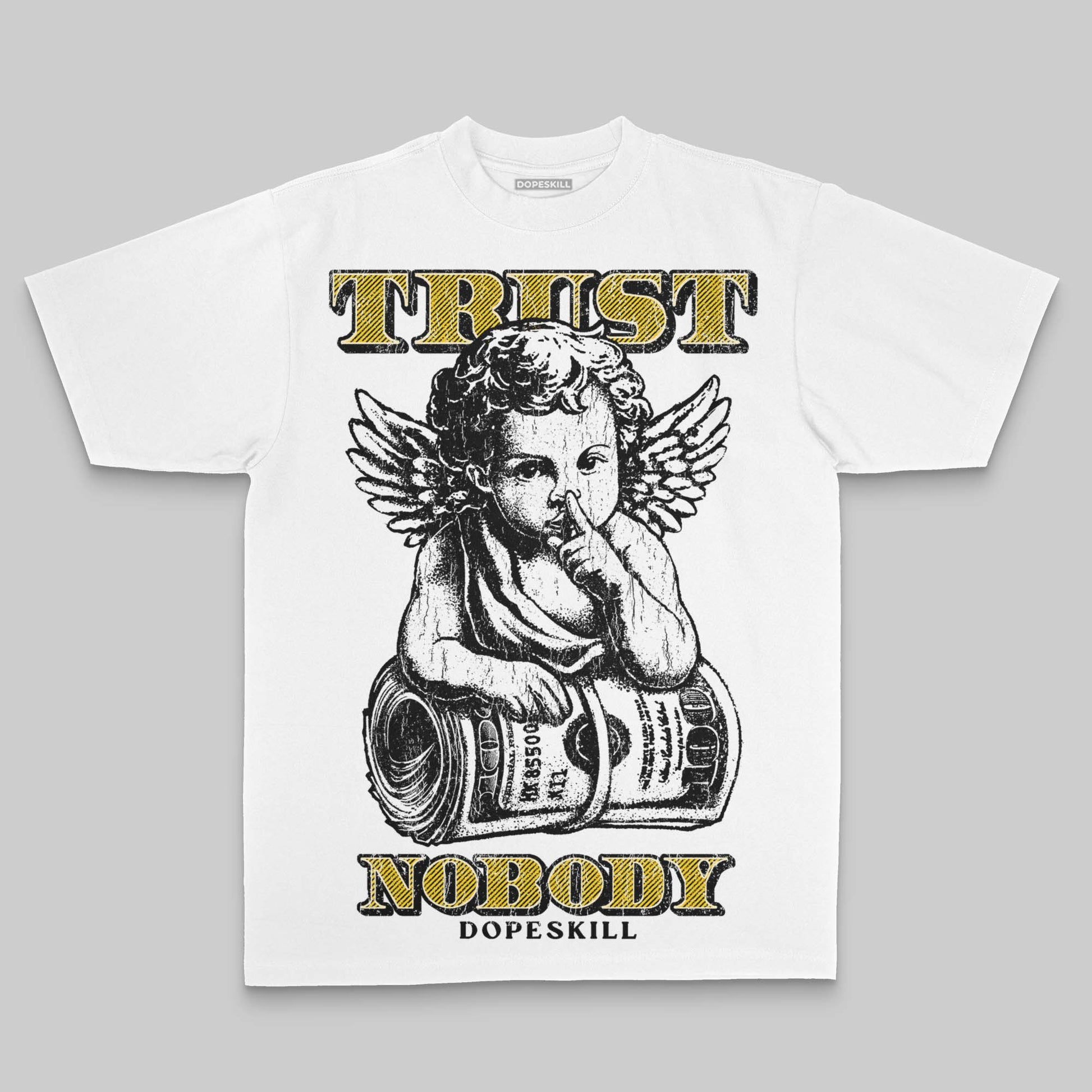 Yellow Oversize Print Trust Nobody DopeSkill Graphic Premium T-shirt Streetwear - White