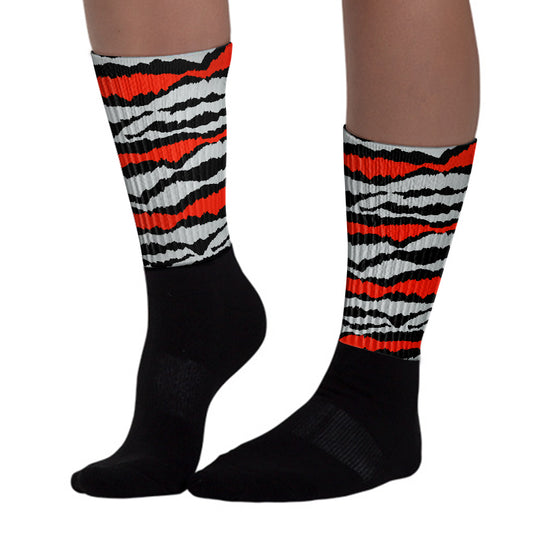 Abstract Tiger Sublimated Socks Match Black Canvas 4s