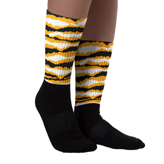 Taxi Yellow Toe 1s Sublimated Socks Abstract Tiger Graphic