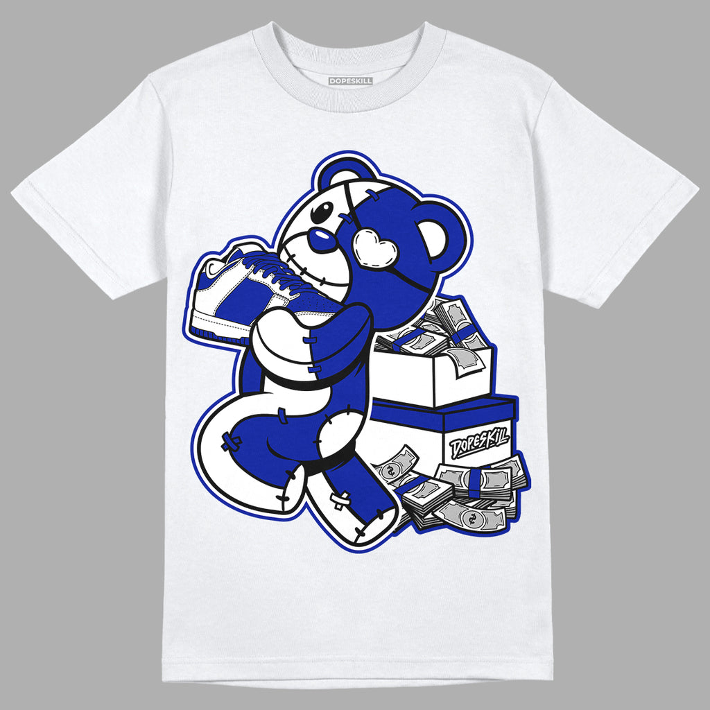Racer Blue White Dunk Low DopeSkill T-Shirt Bear Steals Sneaker Graphic - White 
