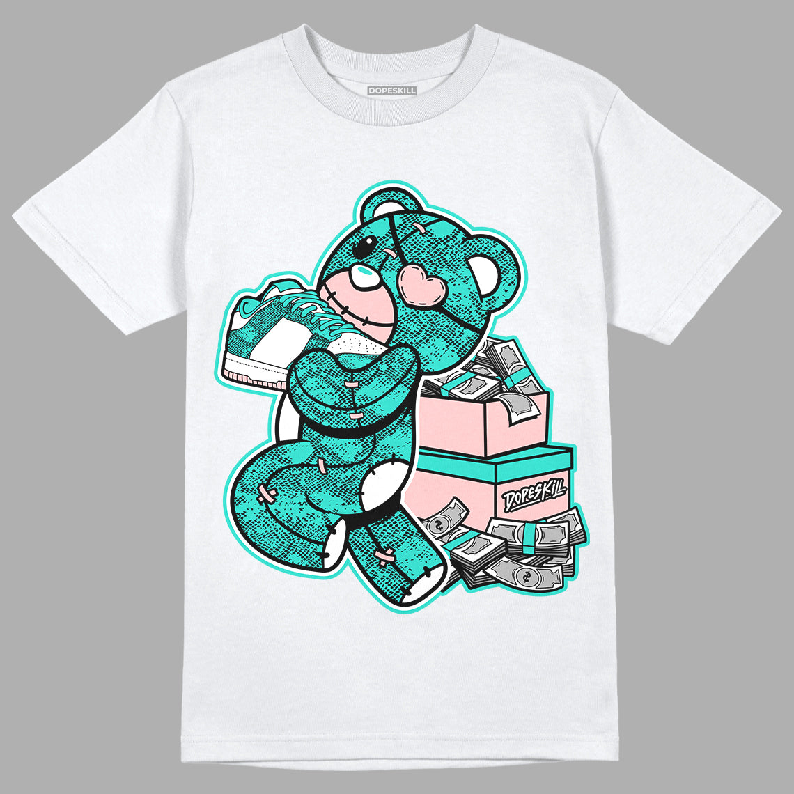 Green Snakeskin Dunk Low DopeSkill T-Shirt Bear Steals Sneaker Graphic - White