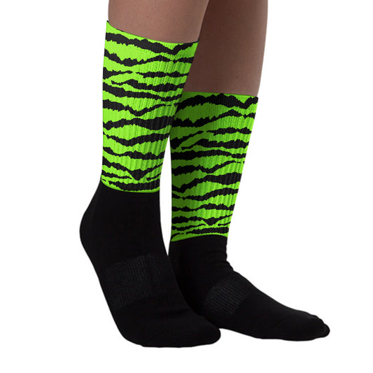 Neon Green Collection Sublimated Socks Abstract Tiger Graphic