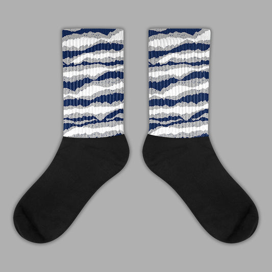 Midnight Navy 4s Sublimated Socks Abstract Tiger Graphic