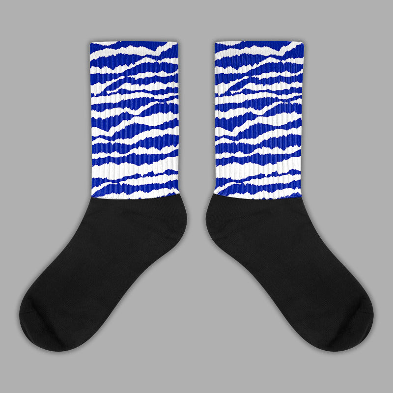 Racer Blue White Dunk Low Sublimated Socks Abstract Tiger Graphic