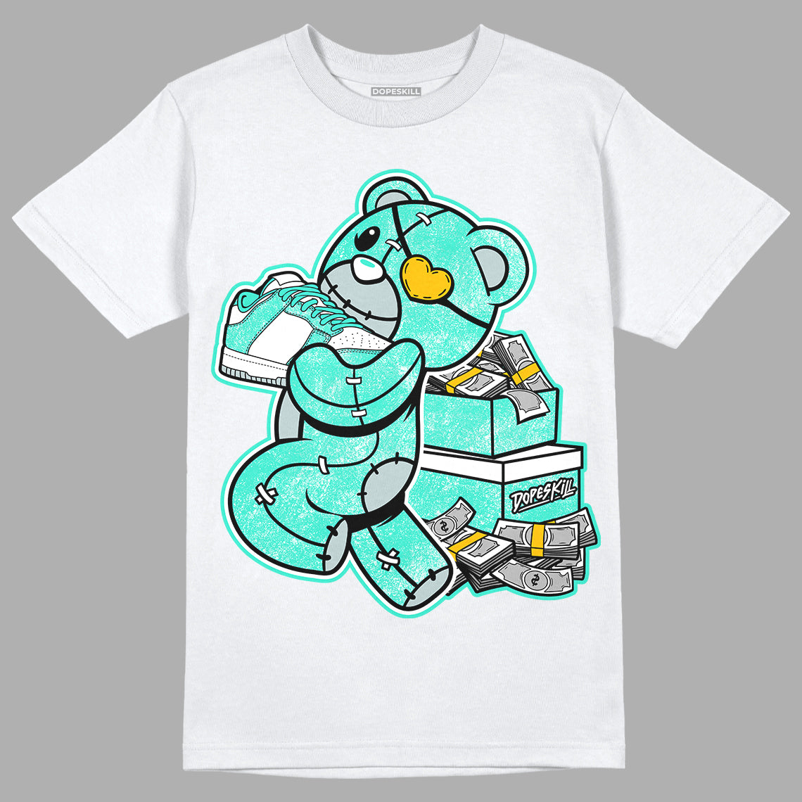 New Emerald 1s DopeSkill T-Shirt Bear Steals Sneaker Graphic - White 