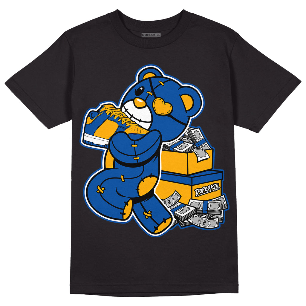 Dunk Blue Jay and University Gold DopeSkill T-Shirt Bear Steals Sneaker Graphic Streetwear - Black