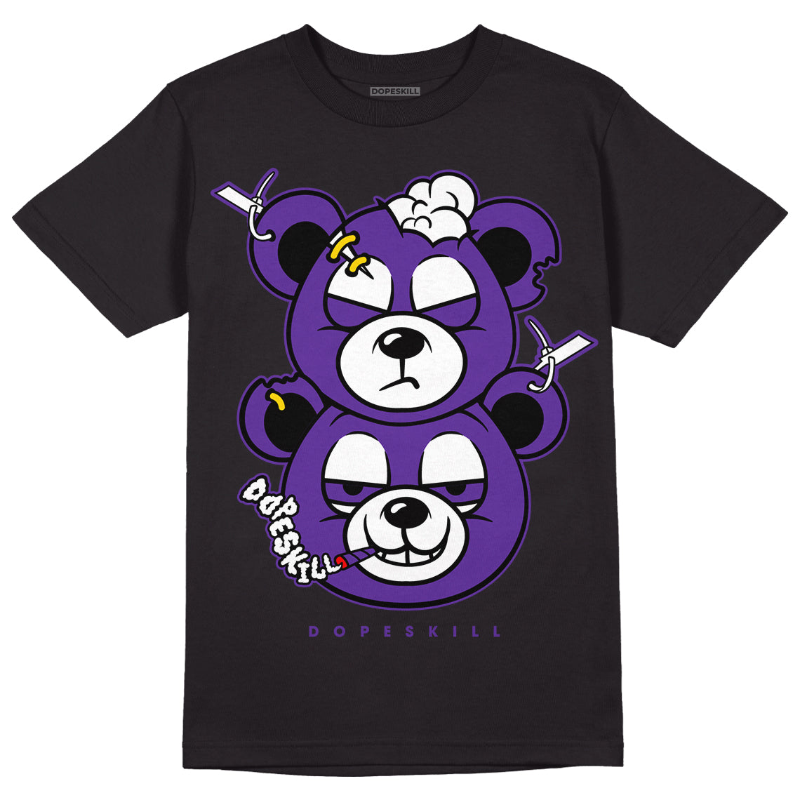 PURPLE Collection DopeSkill T-Shirt New Double Bear Graphic - Black