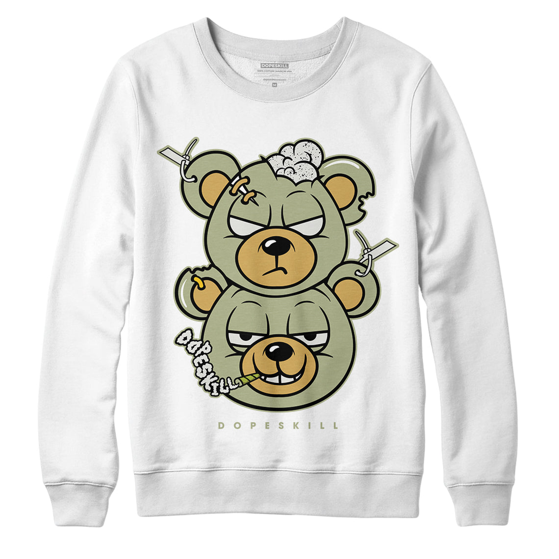 Jordan 5 Jade Horizon DopeSkill Sweatshirt New Double Bear Graphic - White 