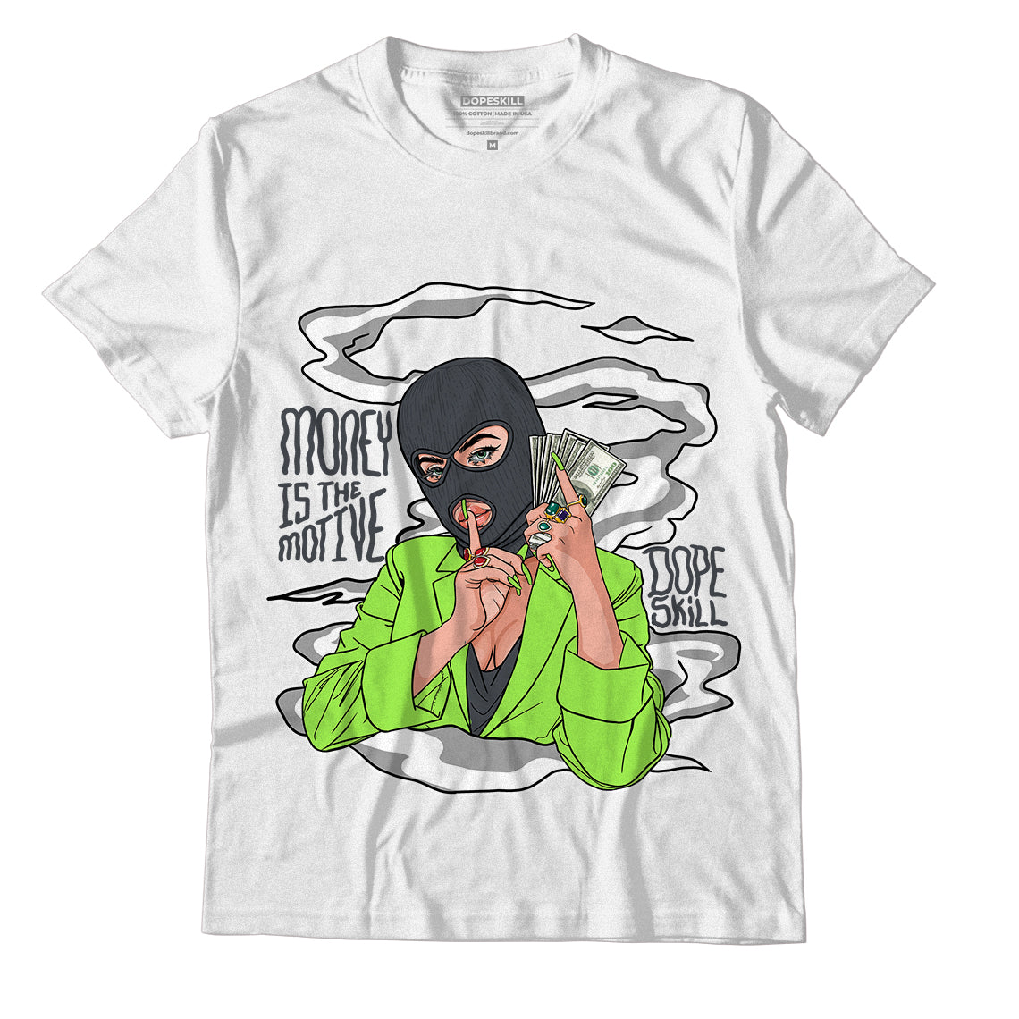 Jordan 5 Green Bean DopeSkill T-Shirt Money Is The Motive Graphic - White 