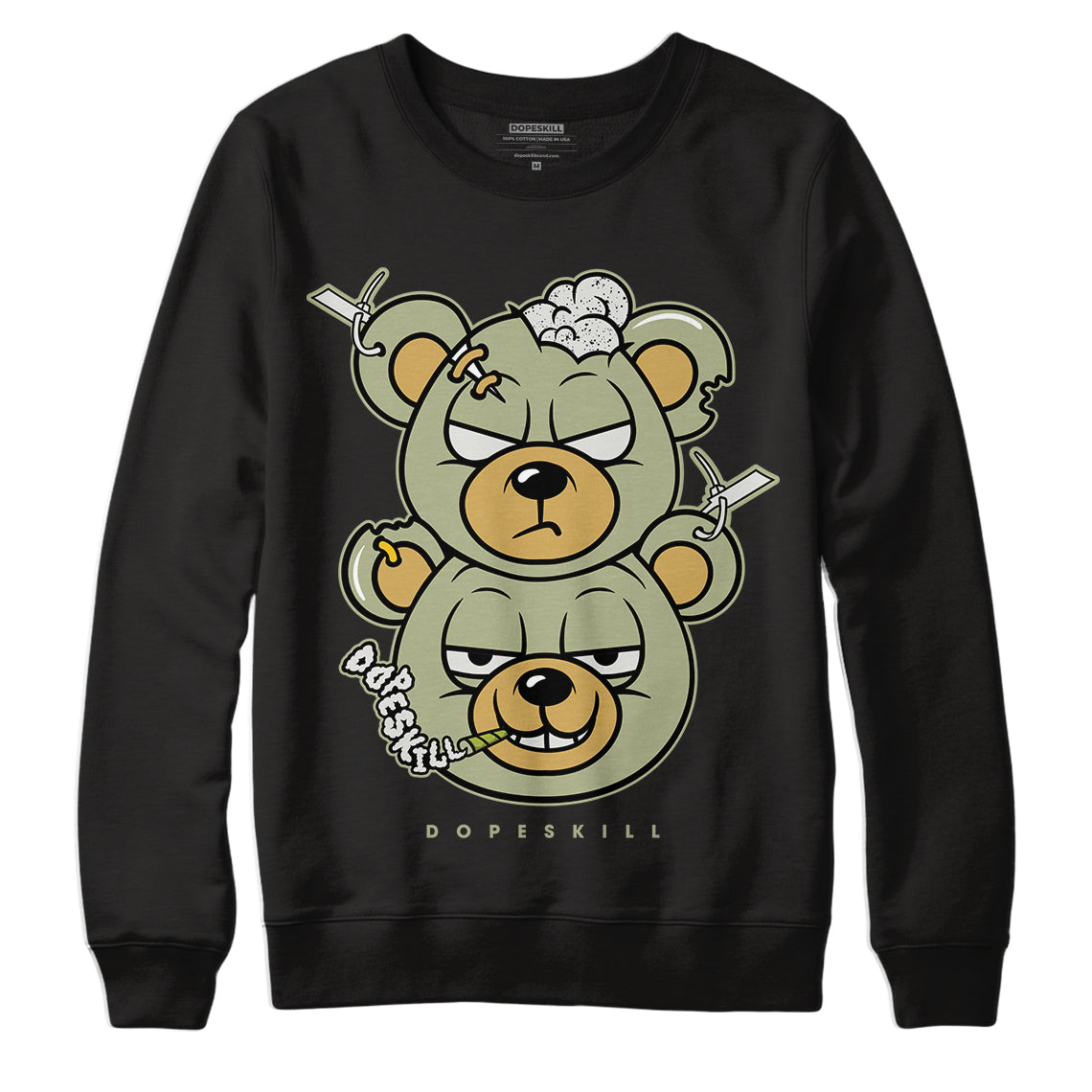 Jordan 5 Jade Horizon DopeSkill Sweatshirt New Double Bear Graphic - Black 