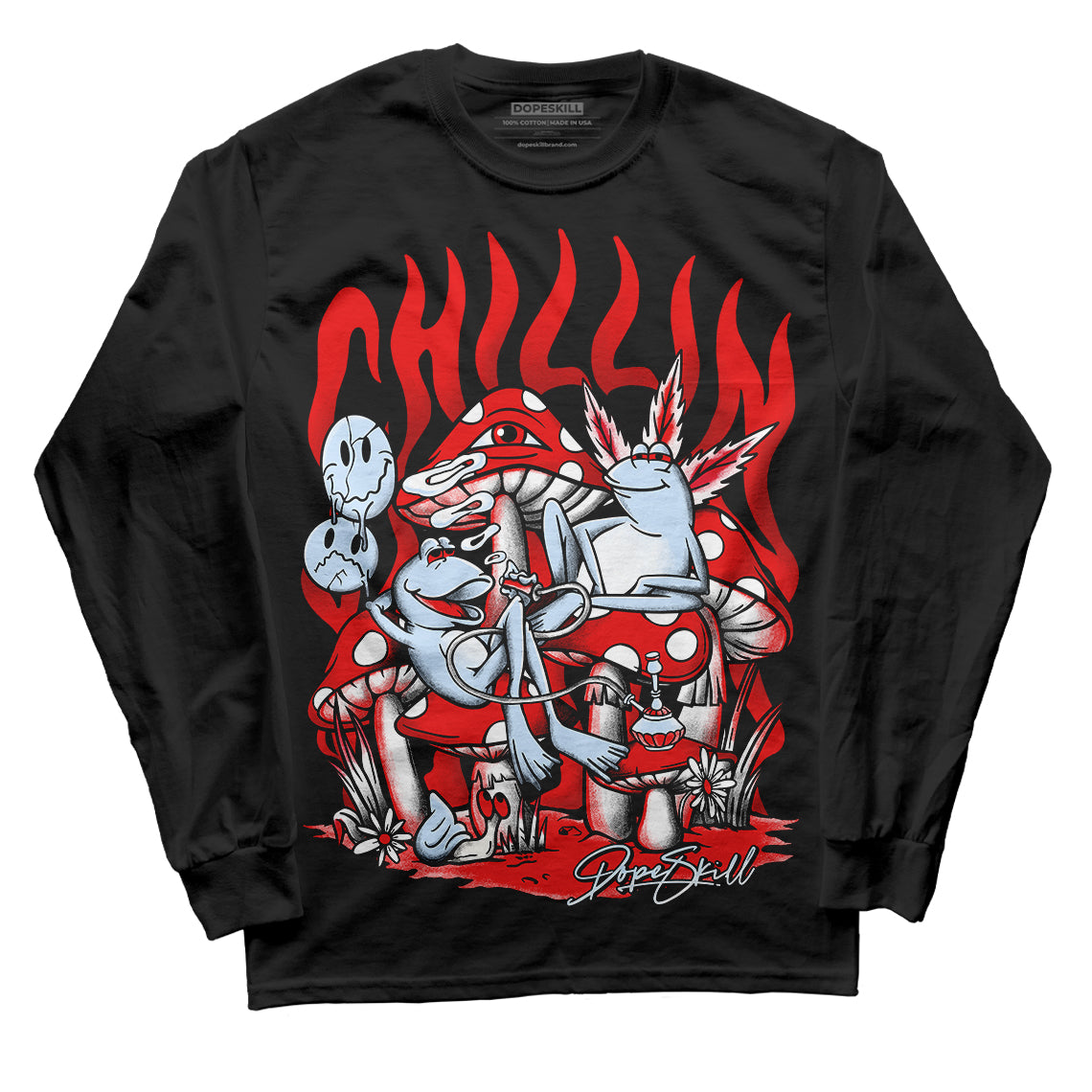 Cherry 11s DopeSkill Long Sleeve T-Shirt Chillin Graphic - Black