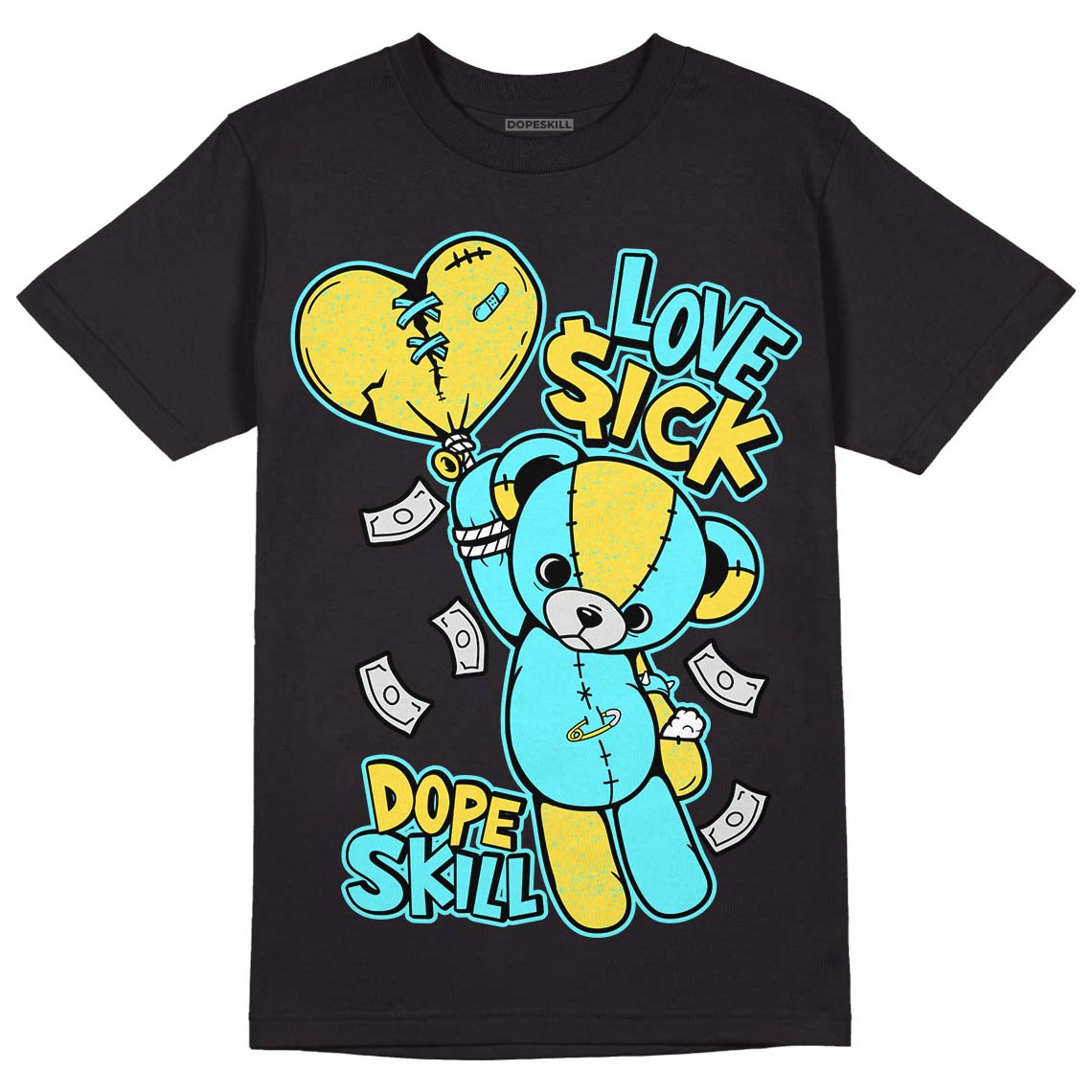 Aqua 5s DopeSkill T-Shirt Love Sick  Graphic - Black 