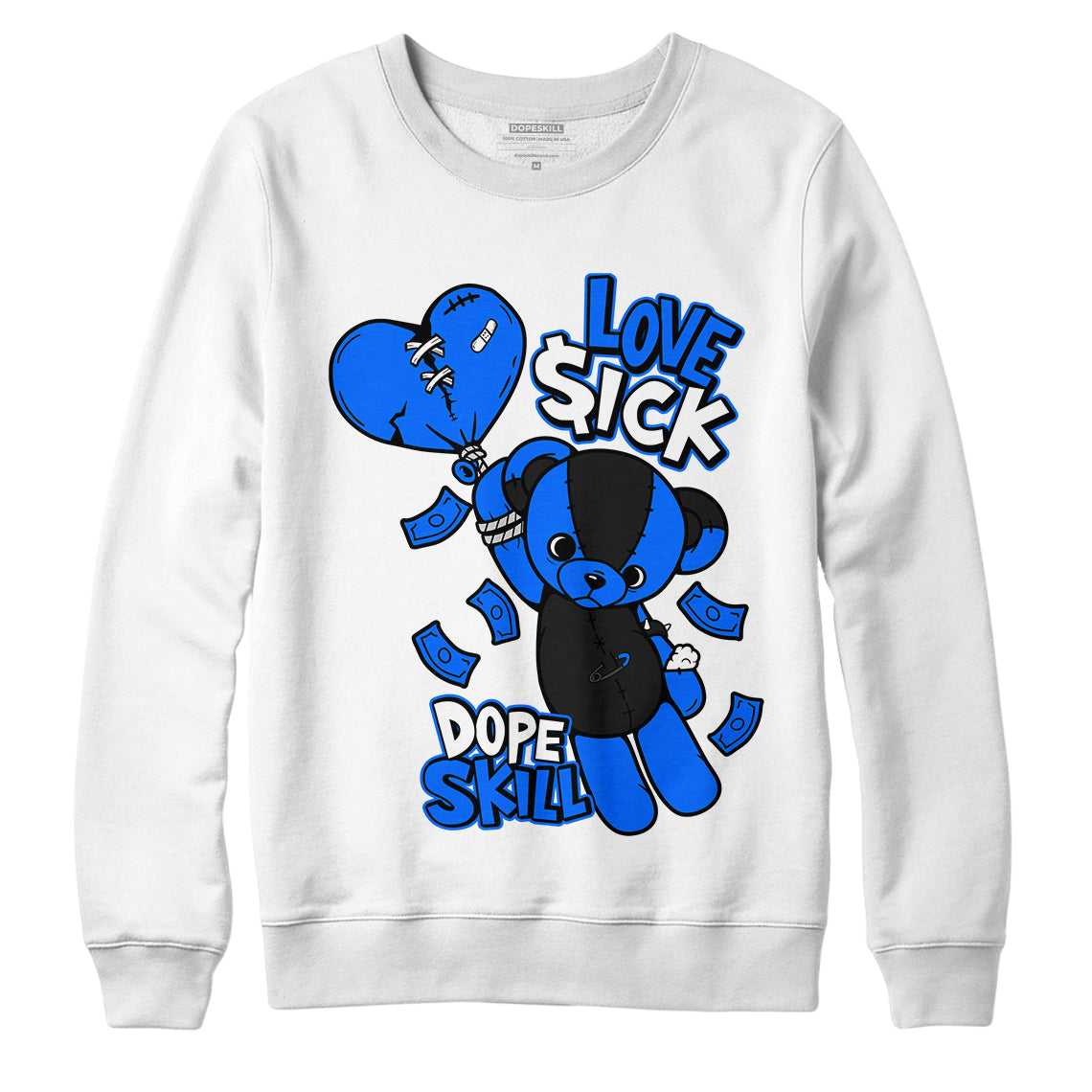 Yz 350 Boost V2 Dazzling Blue DopeSkill Sweatshirt Love Sick Graphic - White 