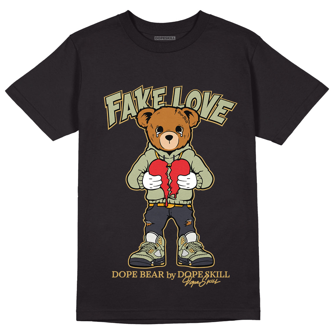 Jordan 5 Jade Horizon DopeSkill T-Shirt Fake Love Graphic - Black 