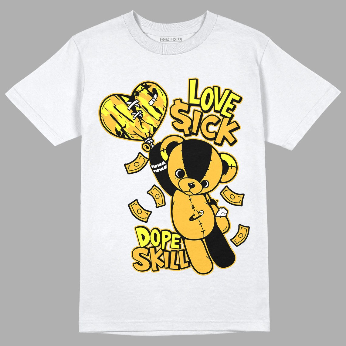 Taxi Yellow Black 8s DopeSkill T-Shirt Love Sick Graphic - White 