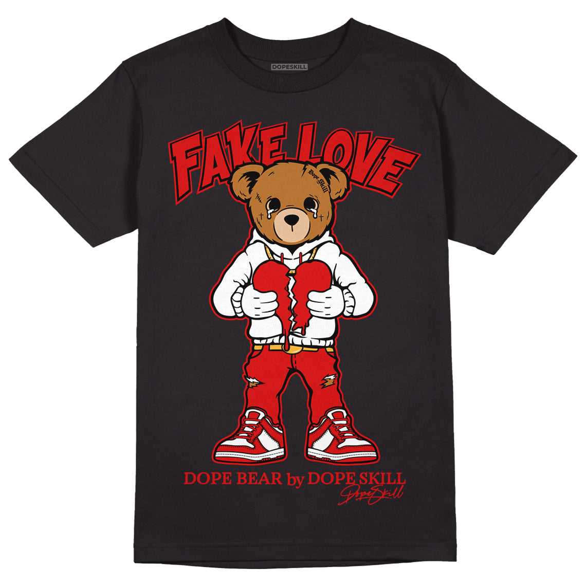 Dunk Low Gym Red DopeSkill T-Shirt Fake Love Graphic - Black 