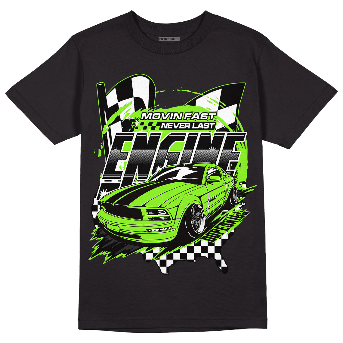 Neon Green Collection DopeSkill T-Shirt ENGINE Tshirt Graphic - Black 