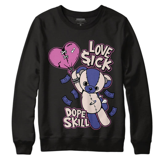 Jordan 7 SE Sapphire DopeSkill Sweatshirt Love Sick Graphic - Black 