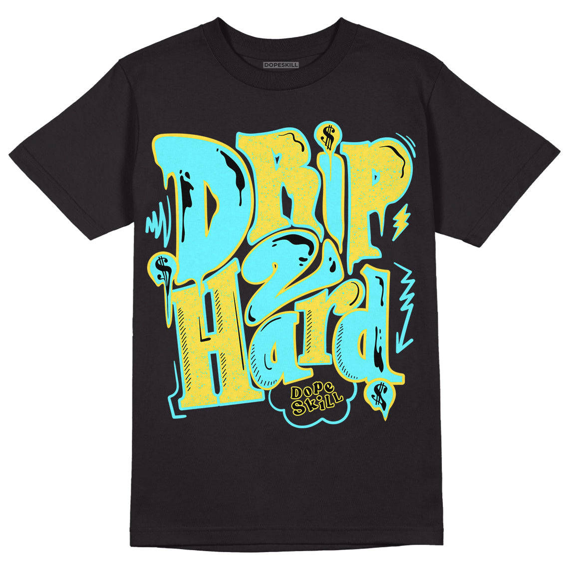 Aqua 5s DopeSkill T-Shirt Drip Too Hard Graphic - Black