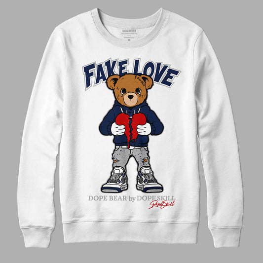Midnight Navy 4s DopeSkill Sweatshirt Fake Love Graphic - White