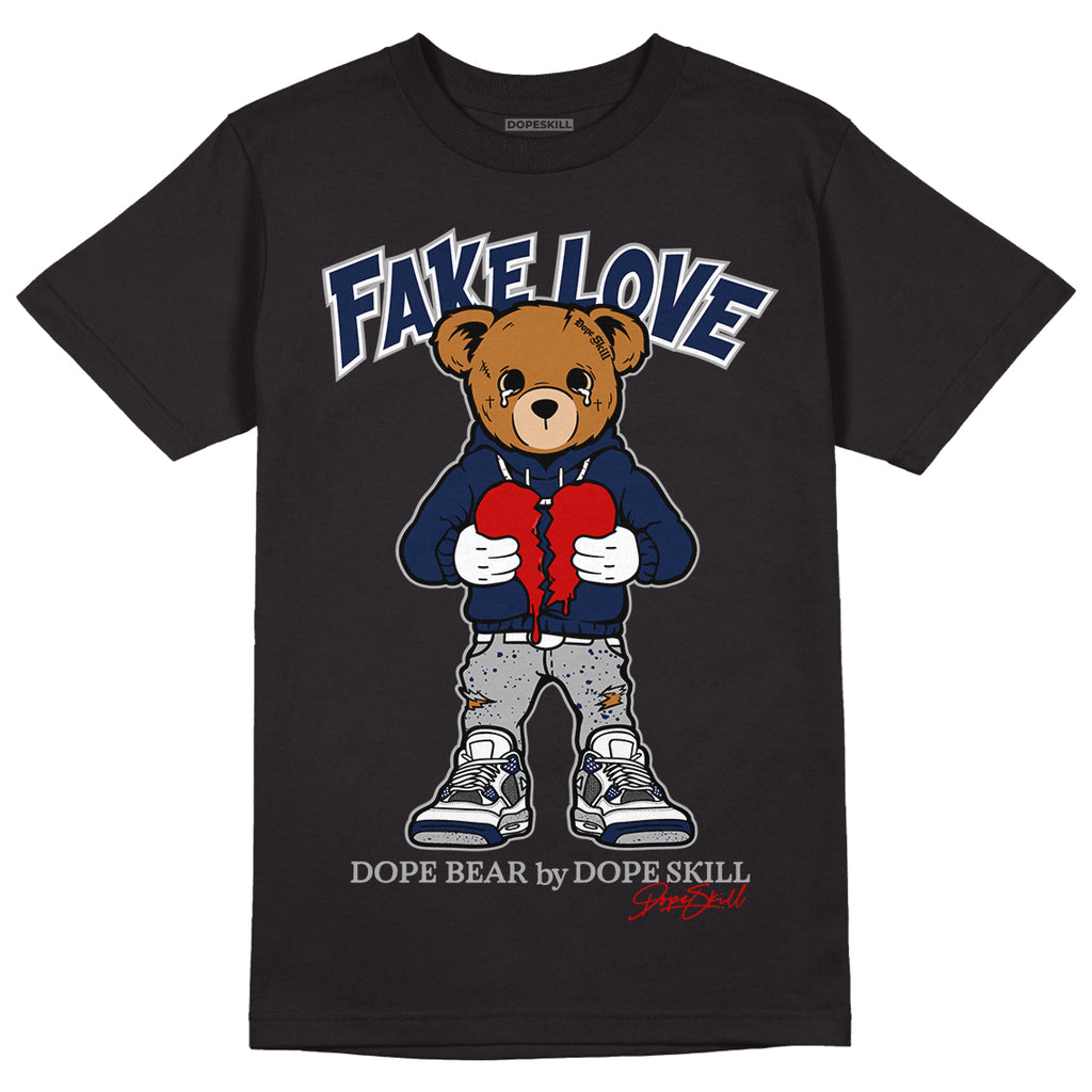 Midnight Navy 4s DopeSkill T-Shirt Fake Love Graphic - Black