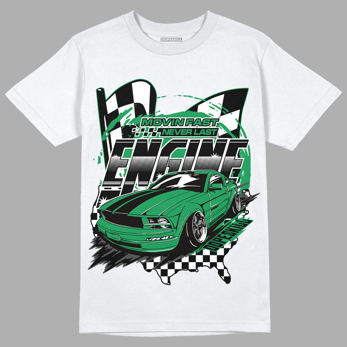 Jordan 1 Low Lucky Green DopeSkill T-Shirt ENGINE Tshirt Graphic Streetwear - White